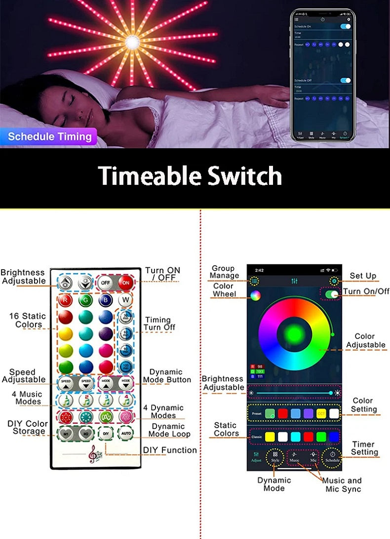 2024 new LED Strip Light RGB Sound Control Symphony Firework Light Wedding Christmas Music Control Full Kit Dream Meteor Lamp