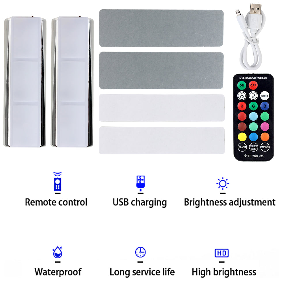 Auto Ambient Light Lamp LED Wireless Remote Car Interior Atmosphere Light 2 PCS RGB Charging Foot Light LED Car Decorative Lamp