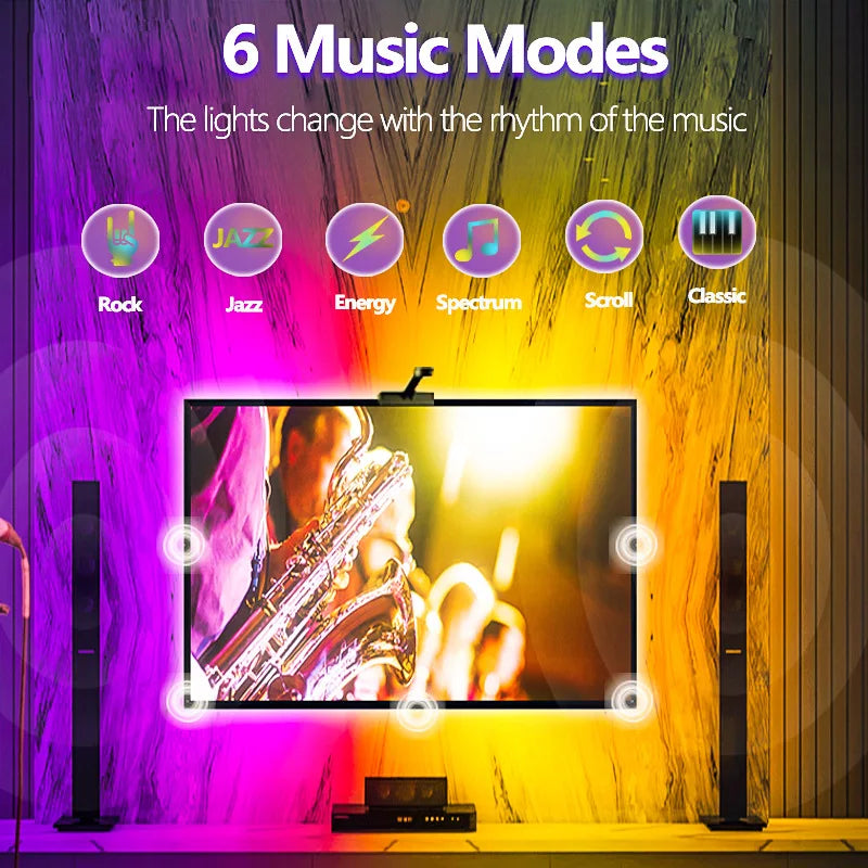 TV LED Backlight with AR Camera Color Gamut Sensor RGBIC Light Music Sync Strip For 55-85 Inch Monitors Light linkage Ambilight