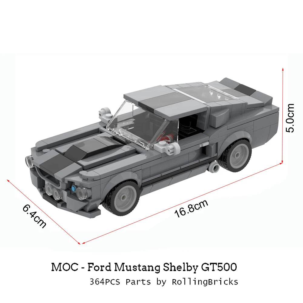 364Pcs MOC Mustang Super Racing Speed Shelby GT500 Bricks Creative Cars Building Block Model Kids DIY Educational Toys Gifts