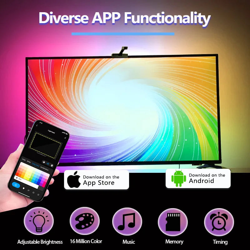 TV LED Backlight with AR Camera Color Gamut Sensor RGBIC Light Music Sync Strip For 55-85 Inch Monitors Light linkage Ambilight