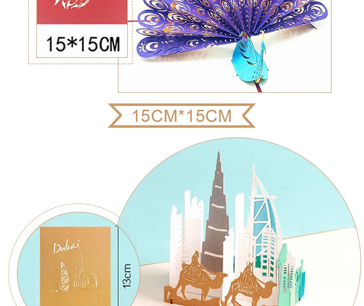 3D Pop UP Invitations Card 3D Paper World Attractions Birthday Greeting Cards 3D Tourist Postcard Save The Date Boy Gift Card