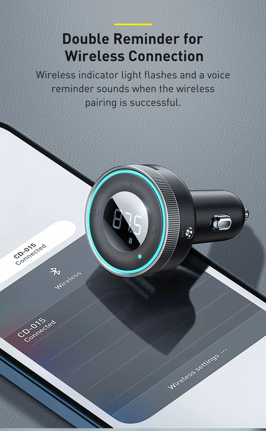 Transmisor FM Baseus para coche, adaptador de música con Bluetooth 5.0, cargador USB dual de 3,4 A, reproductor de MP3, radio, modulador FM