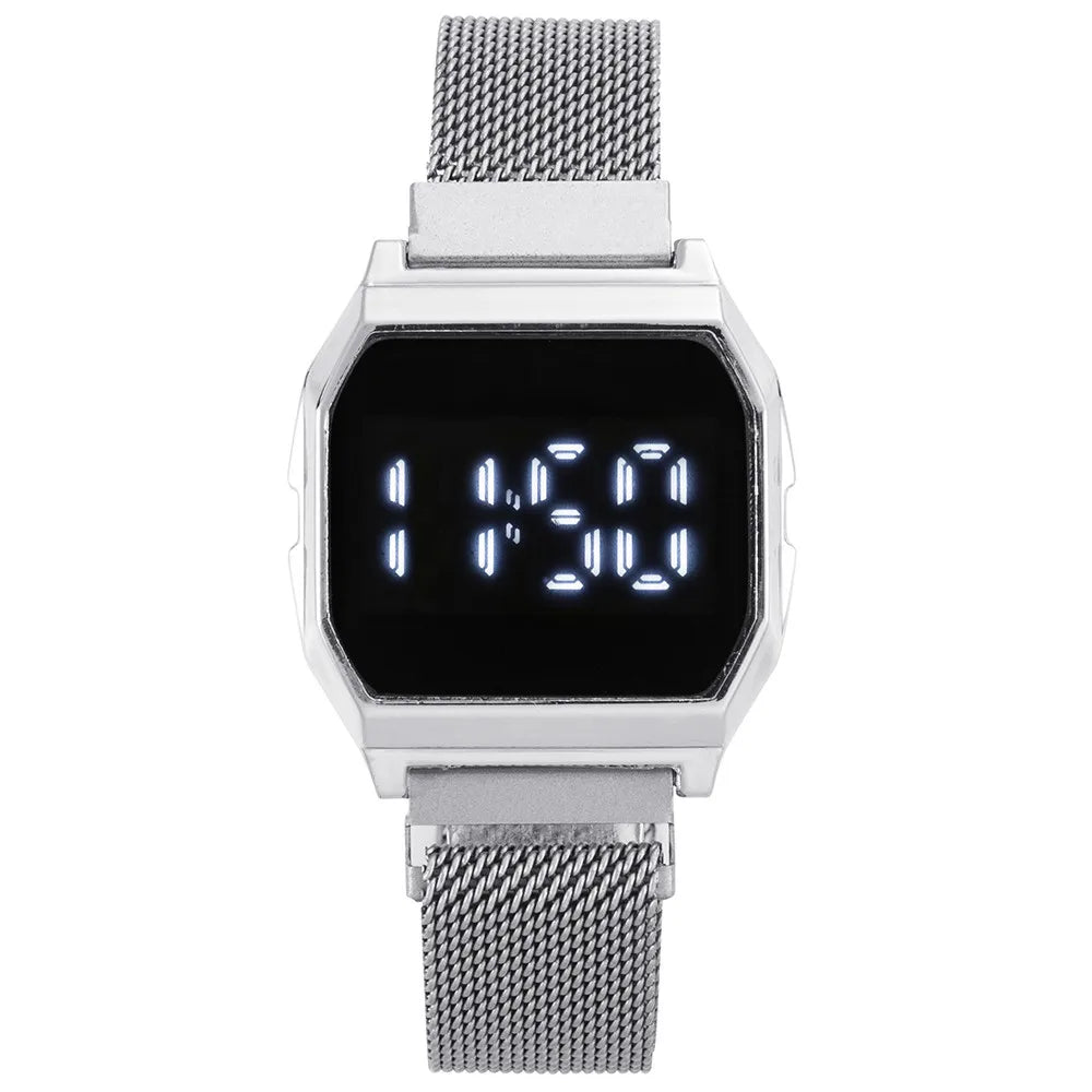 Simple Square LED Watch for Men Women Luxury Gold Men's Digital Watch Metal Mesh Strap Fashion Mens Electronic Watch Male Clock