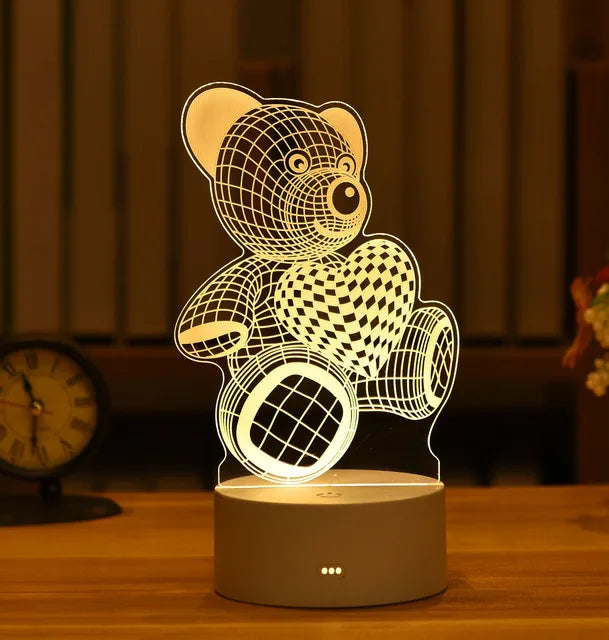 3D Cute Kids DIY Lamp LED Night Light Valentines Day Gift Wedding Decoration Baby Shower Kids Birthday Party Rabbit Easter Decor