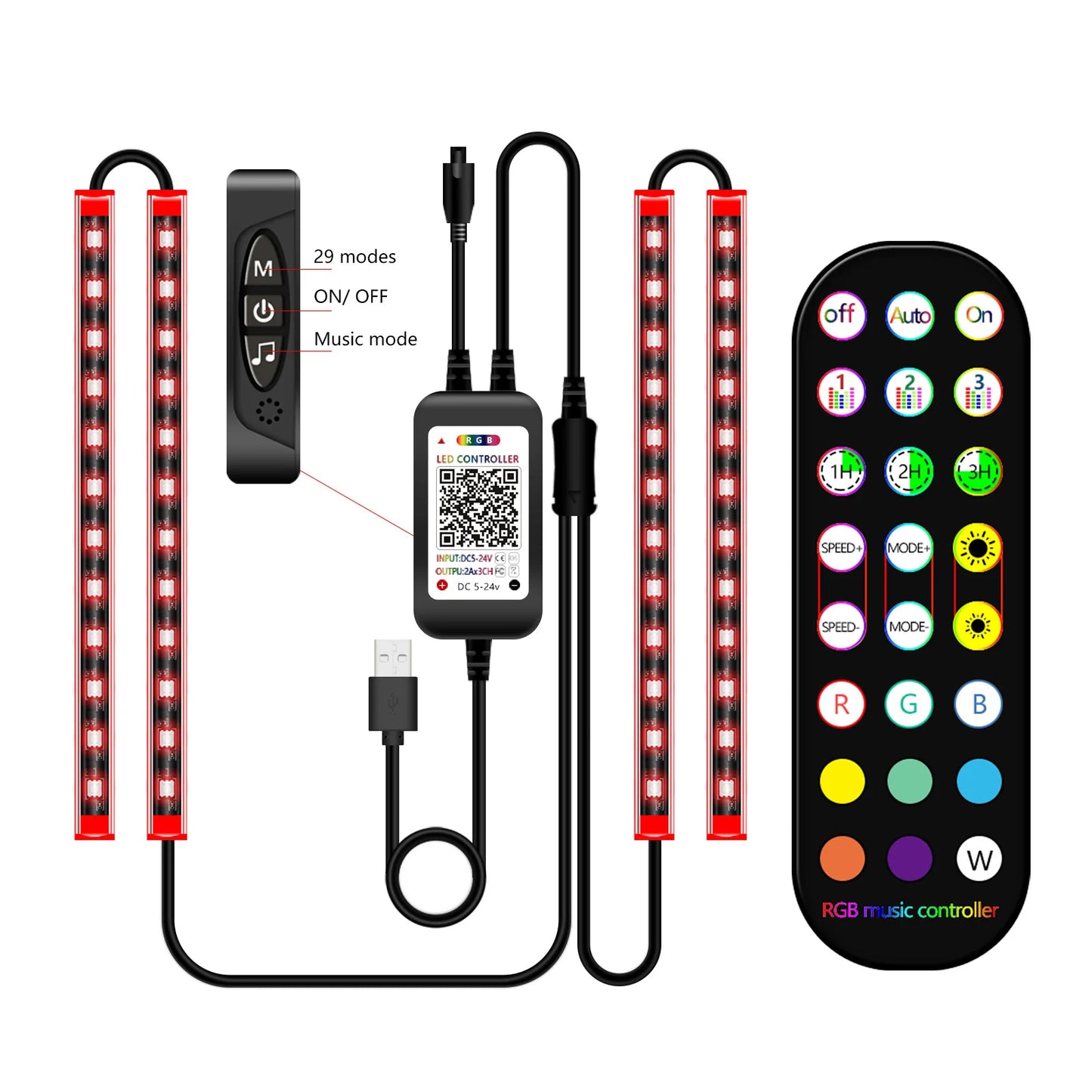 Car Foot Ambient Light RGB LED Car Interior Lights USB Cigarette Lighter Backlight Music Control Wireless App Atmosphere Lights