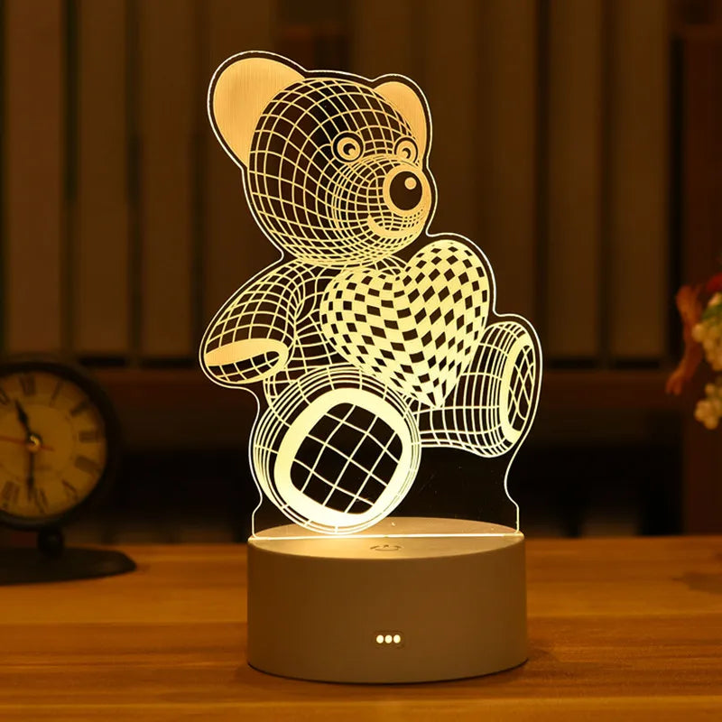 3D Cute Kids DIY Lamp LED Night Light Valentines Day Gift Wedding Decoration Baby Shower Kids Birthday Party Rabbit Easter Decor
