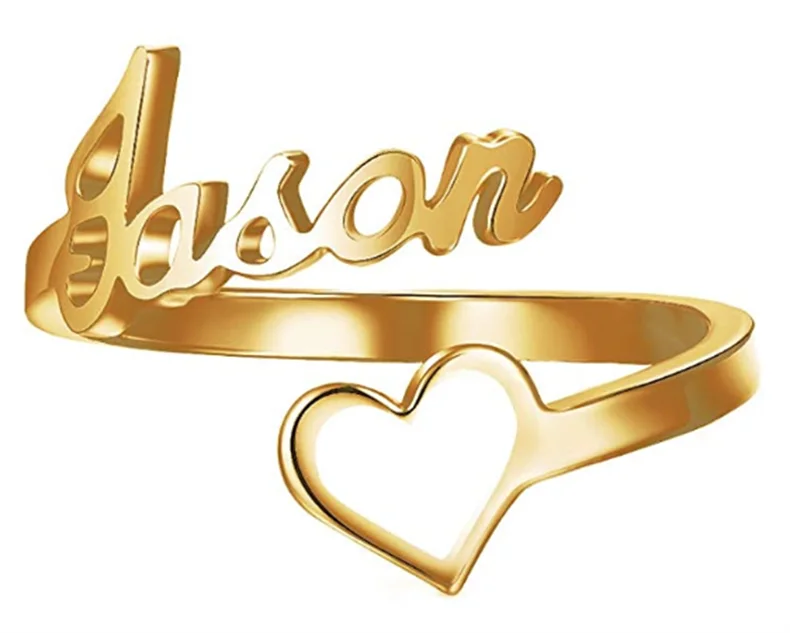 Personalized Custom Name Rings For Women Romantic Jewelry Stainless Steel Love Heart Adjustable Rings Wedding Couple Band Gift