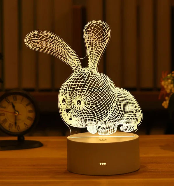 3D Cute Kids DIY Lamp LED Night Light Valentines Day Gift Wedding Decoration Baby Shower Kids Birthday Party Rabbit Easter Decor