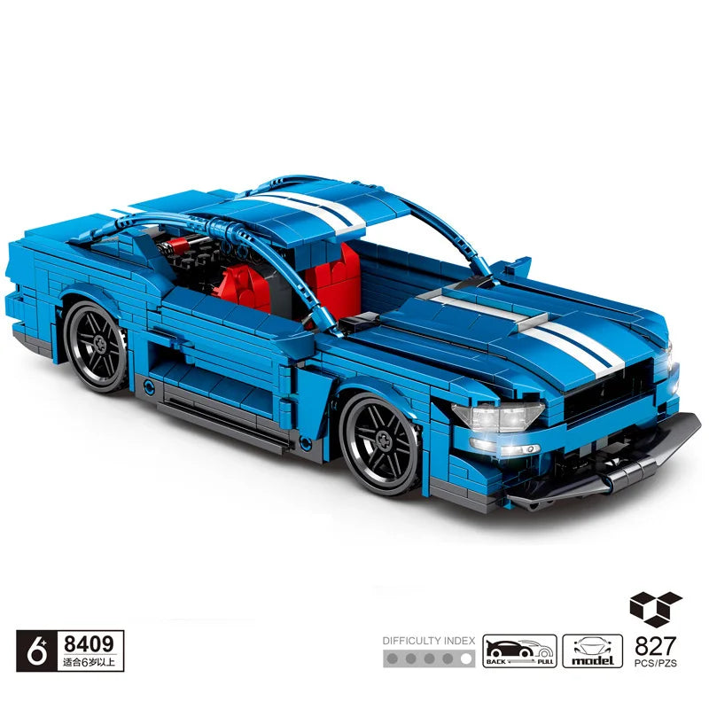 Technical Muscle Car Building Block Mustangs Shelby Gt500 Model Pull Back Vehicle Assembly Bricks Toy Collection For Boy Gift