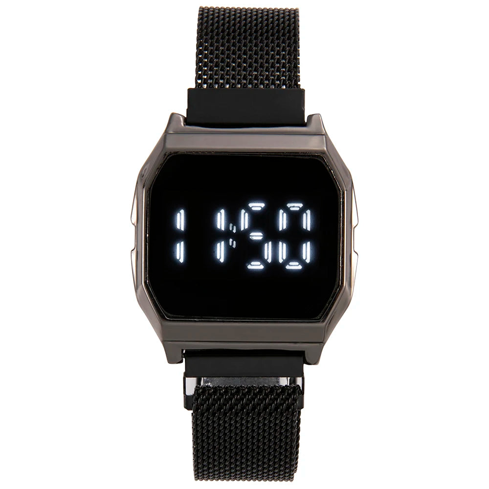 Simple Square LED Watch for Men Women Luxury Gold Men's Digital Watch Metal Mesh Strap Fashion Mens Electronic Watch Male Clock