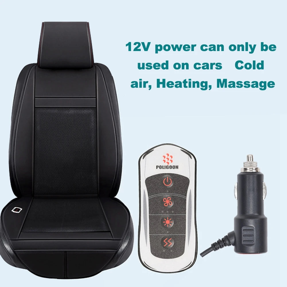 3 Functions 12V Van Car Heater Seat Cover with Waist Vibrating Massage & Cool Wind Heated Warm 4Seasons Interior Accessories x1