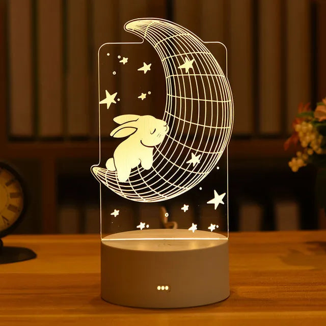 3D Cute Kids DIY Lamp LED Night Light Valentines Day Gift Wedding Decoration Baby Shower Kids Birthday Party Rabbit Easter Decor