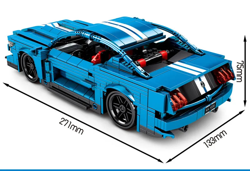 Technical Muscle Car Building Block Mustangs Shelby Gt500 Model Pull Back Vehicle Assembly Bricks Toy Collection For Boy Gift