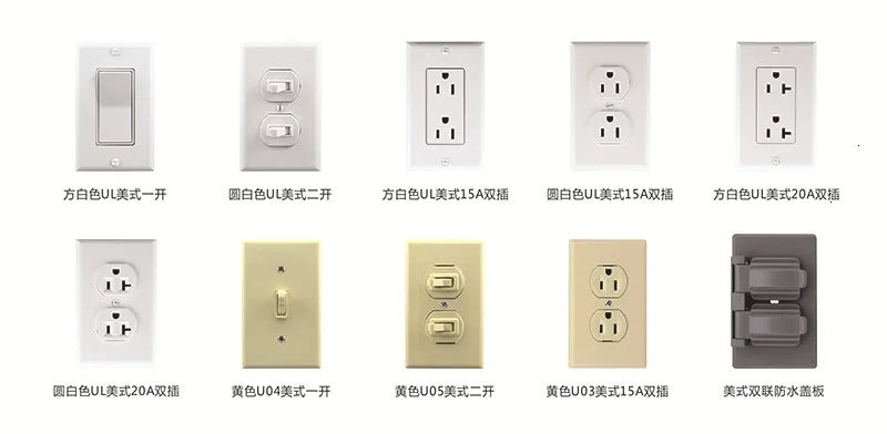 15 A/20 A 110 V-250 V Estados Unidos 1 2 enchufes Autenticación UL Toma estándar de EE. UU. Toma de corriente de América del Norte Interruptor de pared