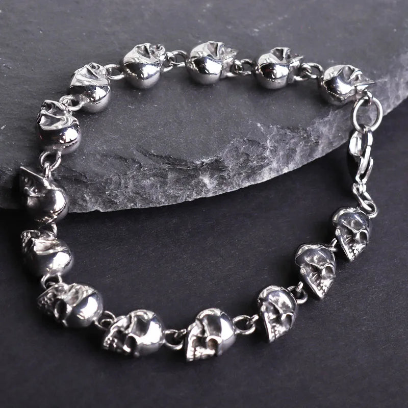 Stainless Steel Nordic Double Wolf Head Bracelet Men\\\'s Retro Punk Mesh Chain Animal Bracelet Hip Hop Rock Trend Jewelry