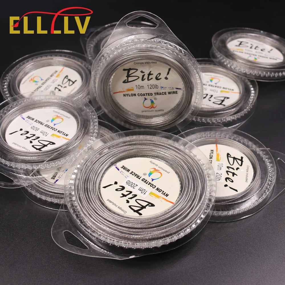 Cable de nailon recubierto de 7 hebras, 10 m, 5 lb a 200 lb, alambre de acero trenzado con revestimiento de líder, línea de pesca para jigging, accesorios para aparejos de pesca en el mar