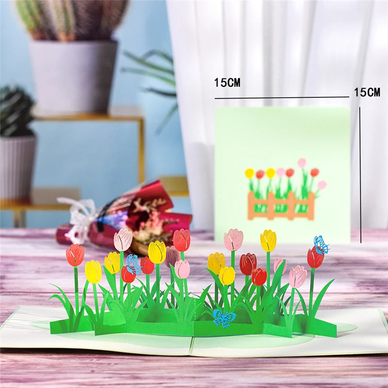 Tarjeta de felicitación emergente con flores en 3D para cumpleaños, día de la madre, día del padre, graduación, aniversario de bodas, mejórate pronto, simpatía