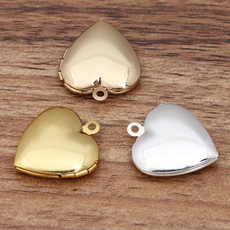 10 piezas de 18*22 mm de metal, latón, chapado en oro o plata, dijes de medallón con forma de corazón, colgante de medallón con foto para hacer joyas