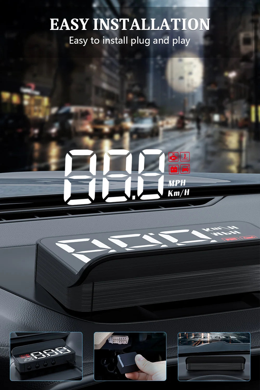 WiiYii M3 HUD Affichage tête haute OBD2 Ordinateur de bord Projecteur de vitesse OBD2 Auto Ordinateur de bord Alarme de kilométrage de carburant Accessoires de voiture