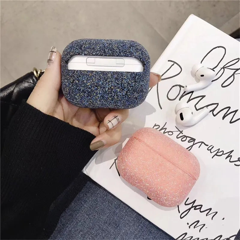 3D cute matte particles glitter sequins diamond hard PC cover for airpods pro case air pods pro 3 wireless charging luxury coque