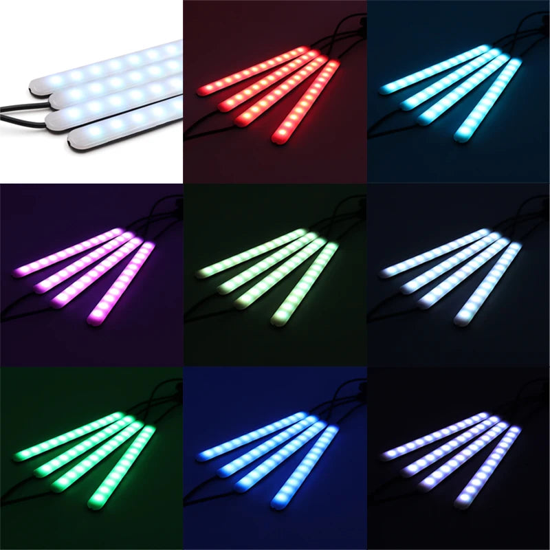 48 LED Remote App Control Light Strip DIY Mode and Music Sync Under Dash Lighting With USB Car Charger DC12V Interior Lights