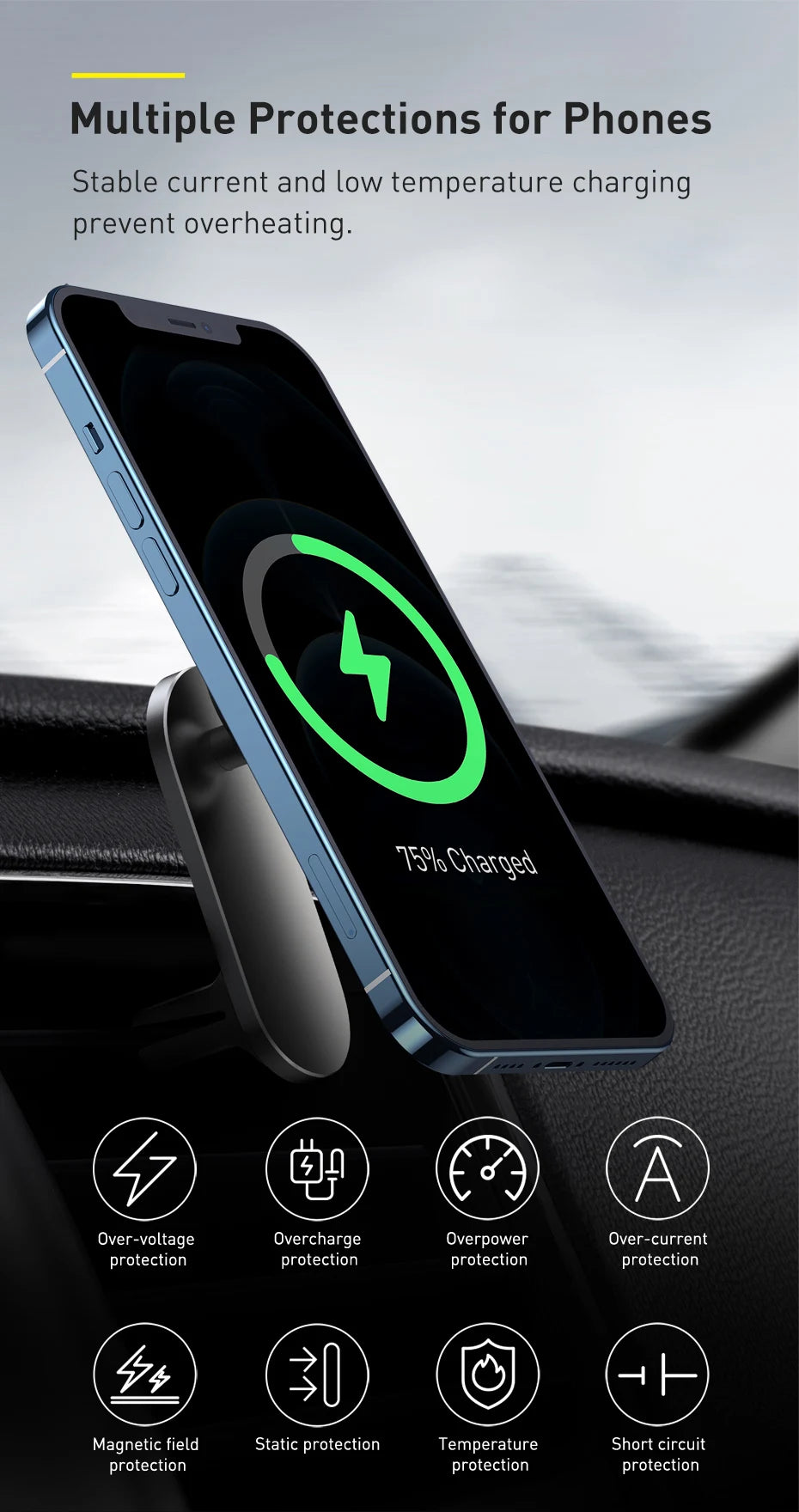 Baseus Car Mount Wireless Charger Magnetic Suction Dashboard Air Outlet Holder Wireless Charging for iPhone 12 13 Series