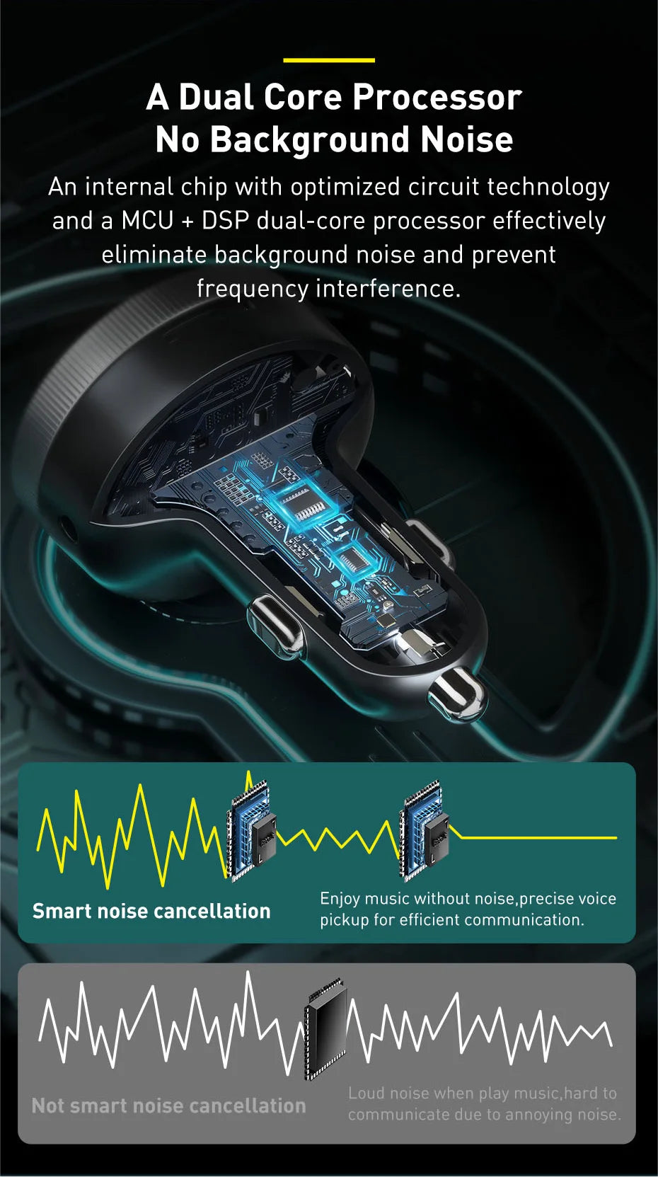 Transmisor FM Baseus para coche, adaptador de música con Bluetooth 5.0, cargador USB dual de 3,4 A, reproductor de MP3, radio, modulador FM