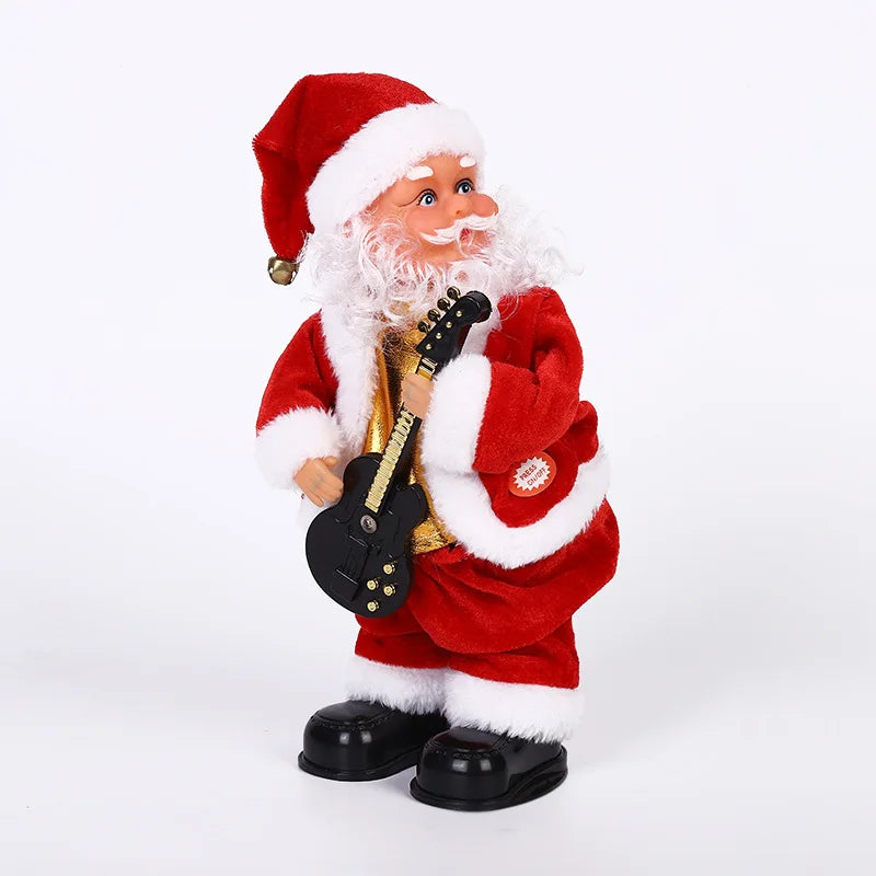 Maravilloso Papá Noel eléctrico tocando la guitarra y moviendo las caderas, juguete de dibujos animados navideño para niños, regalo explosivo