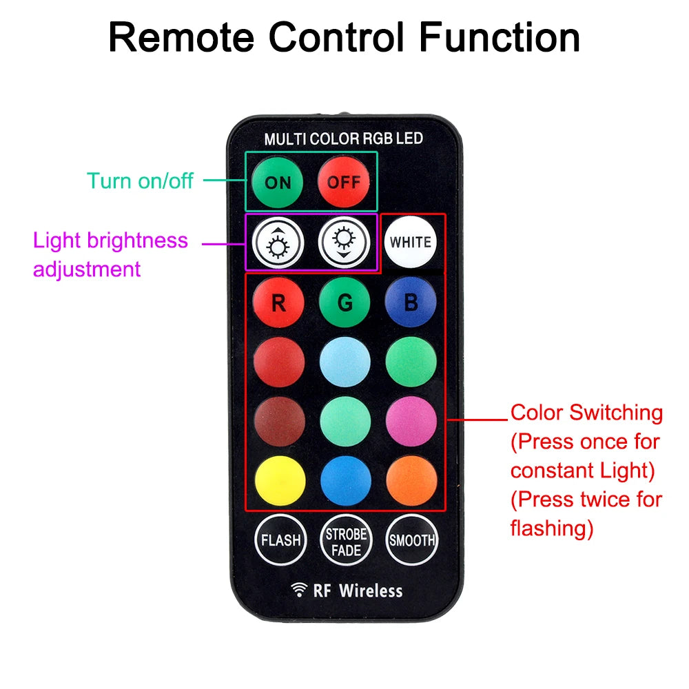 Auto Ambient Light Lamp LED Wireless Remote Car Interior Atmosphere Light 2 PCS RGB Charging Foot Light LED Car Decorative Lamp