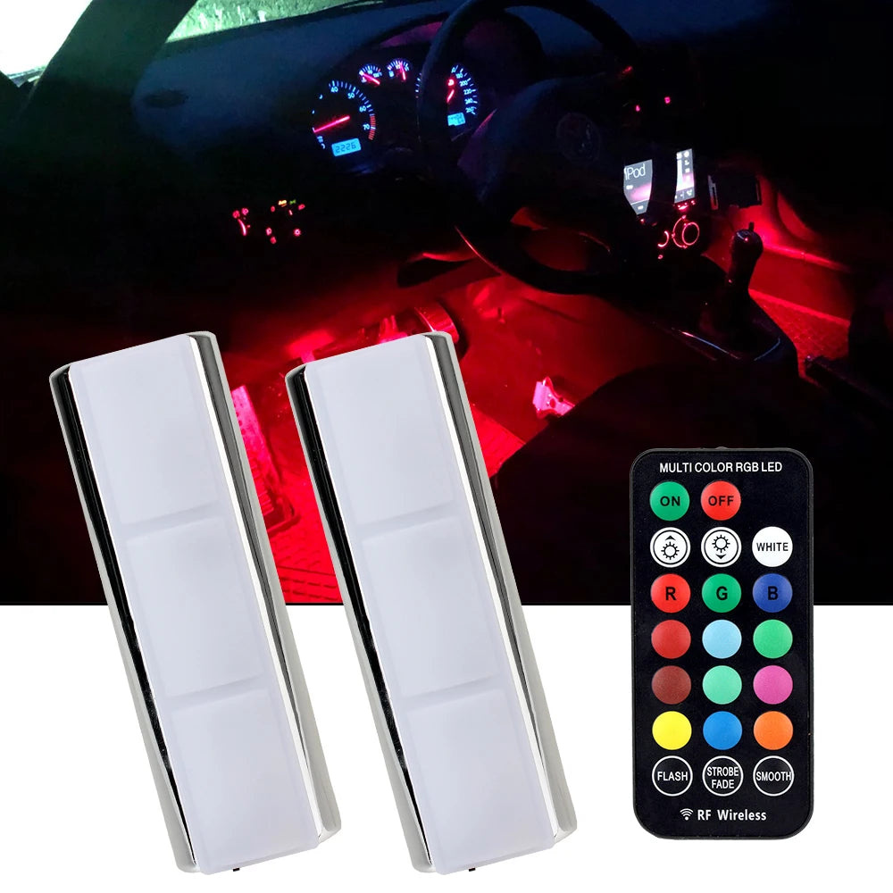 Auto Ambient Light Lamp LED Wireless Remote Car Interior Atmosphere Light 2 PCS RGB Charging Foot Light LED Car Decorative Lamp