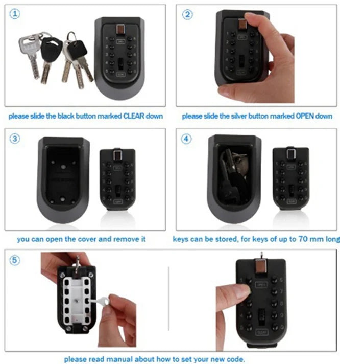 NEW Wall Mounted Outdoor Key Storage Lock Box 10 Digit Push-Button Combination Password Key Safe Box Resettable Code Key Holder