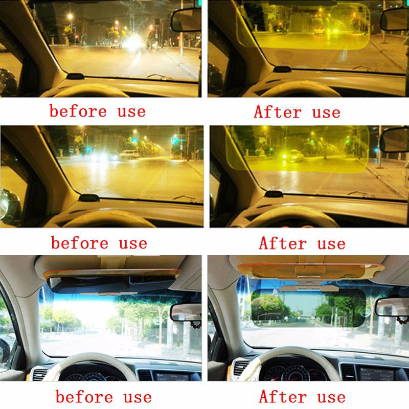 Parasol para coche YASOKRO, antideslumbrante, para día y noche, 2 en 1, antideslumbrante, para conducción, plegable, con espejo y ranura para tarjeta, visera transparente