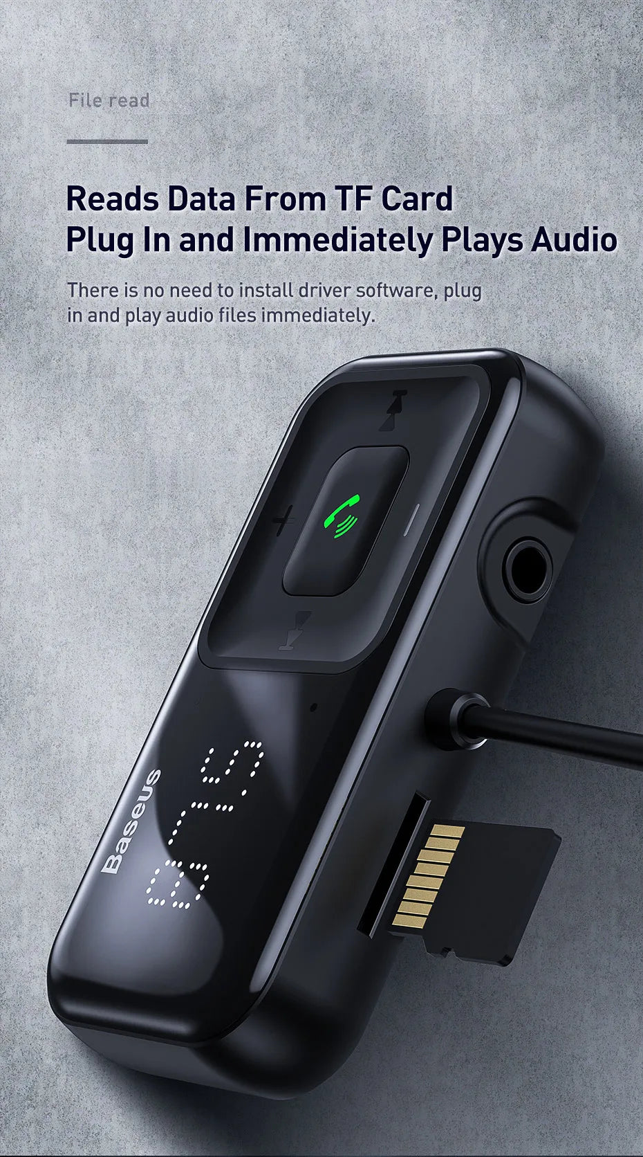 Transmisor FM para coche Baseus, compatible con Bluetooth 5.0, cargador USB para coche, kit manos libres auxiliar inalámbrico, modulador de radio para coche, reproductor MP3