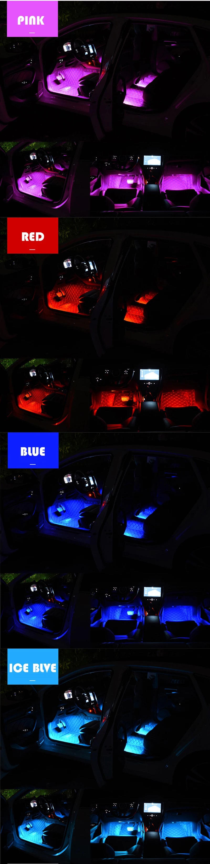 48 LED Remote App Control Light Strip DIY Mode and Music Sync Under Dash Lighting With USB Car Charger DC12V Interior Lights