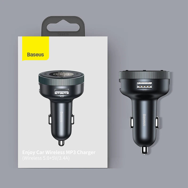 Transmisor FM Baseus para coche, adaptador de música con Bluetooth 5.0, cargador USB dual de 3,4 A, reproductor de MP3, radio, modulador FM