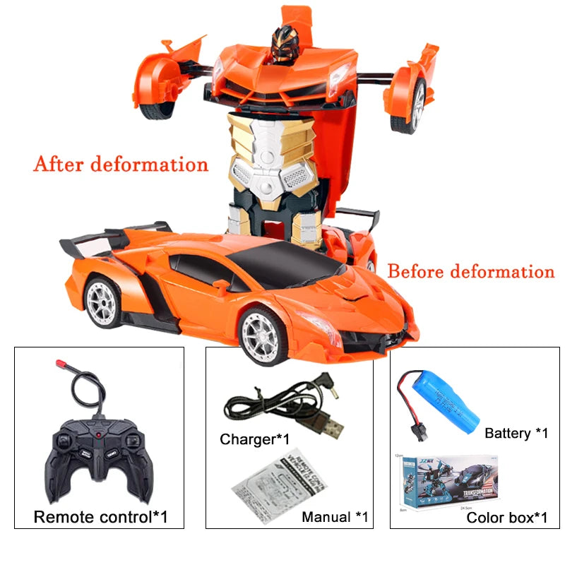 2IN1 Electric RC Car Transformation Robots One-key Deformation Car Outdoor Remote Control Sports Car Model Children Boys Toys