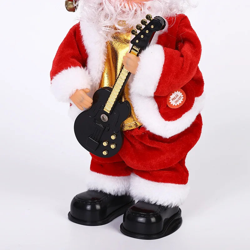 Maravilloso Papá Noel eléctrico tocando la guitarra y moviendo las caderas, juguete de dibujos animados navideño para niños, regalo explosivo