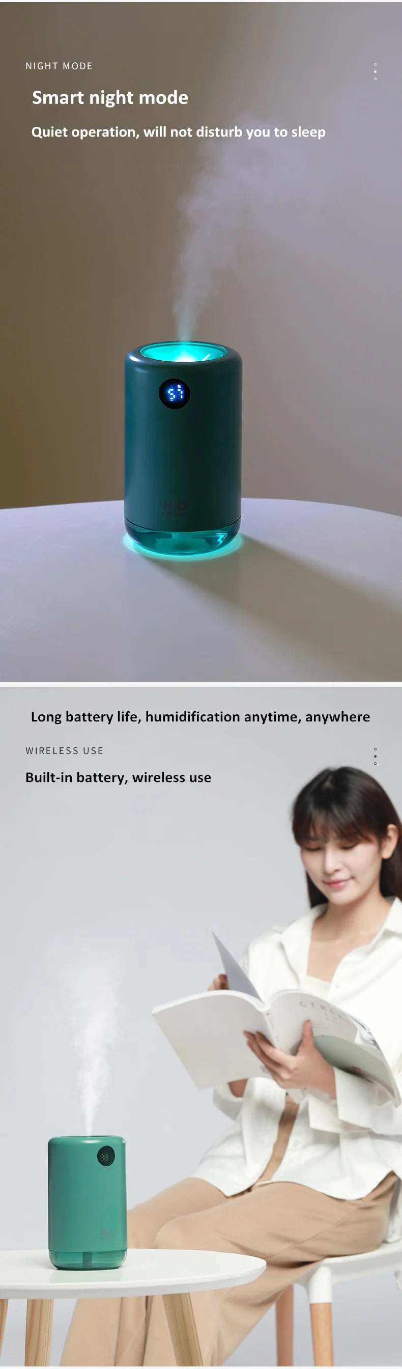 Humidificador de aire ultrasónico inalámbrico, 500 ml, 2000 mAh, portátil, difusor de niebla aromática, batería de larga duración, humidificador de aromaterapia