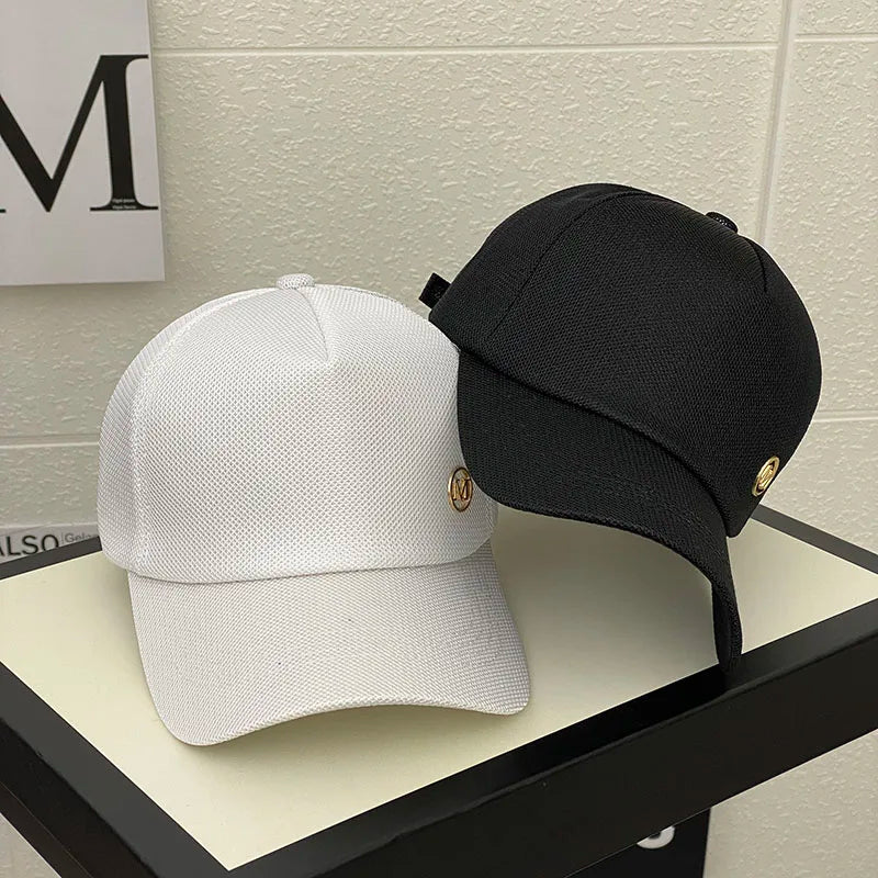 Gorra de malla de verano para mujer, versión coreana de la marca Tide, gorras para el sol al aire libre, gorras de béisbol casuales con parasol, gorra pequeña con cara visible