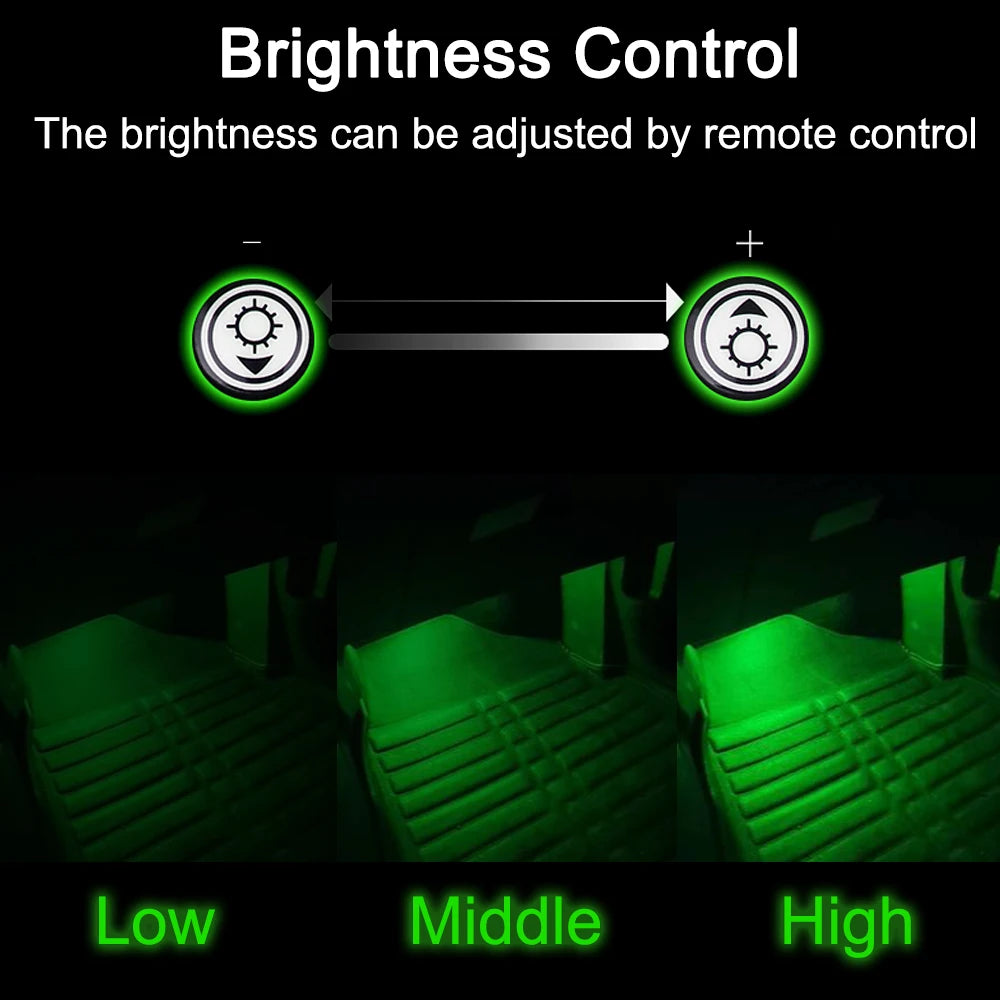 Auto Ambient Light Lamp LED Wireless Remote Car Interior Atmosphere Light 2 PCS RGB Charging Foot Light LED Car Decorative Lamp