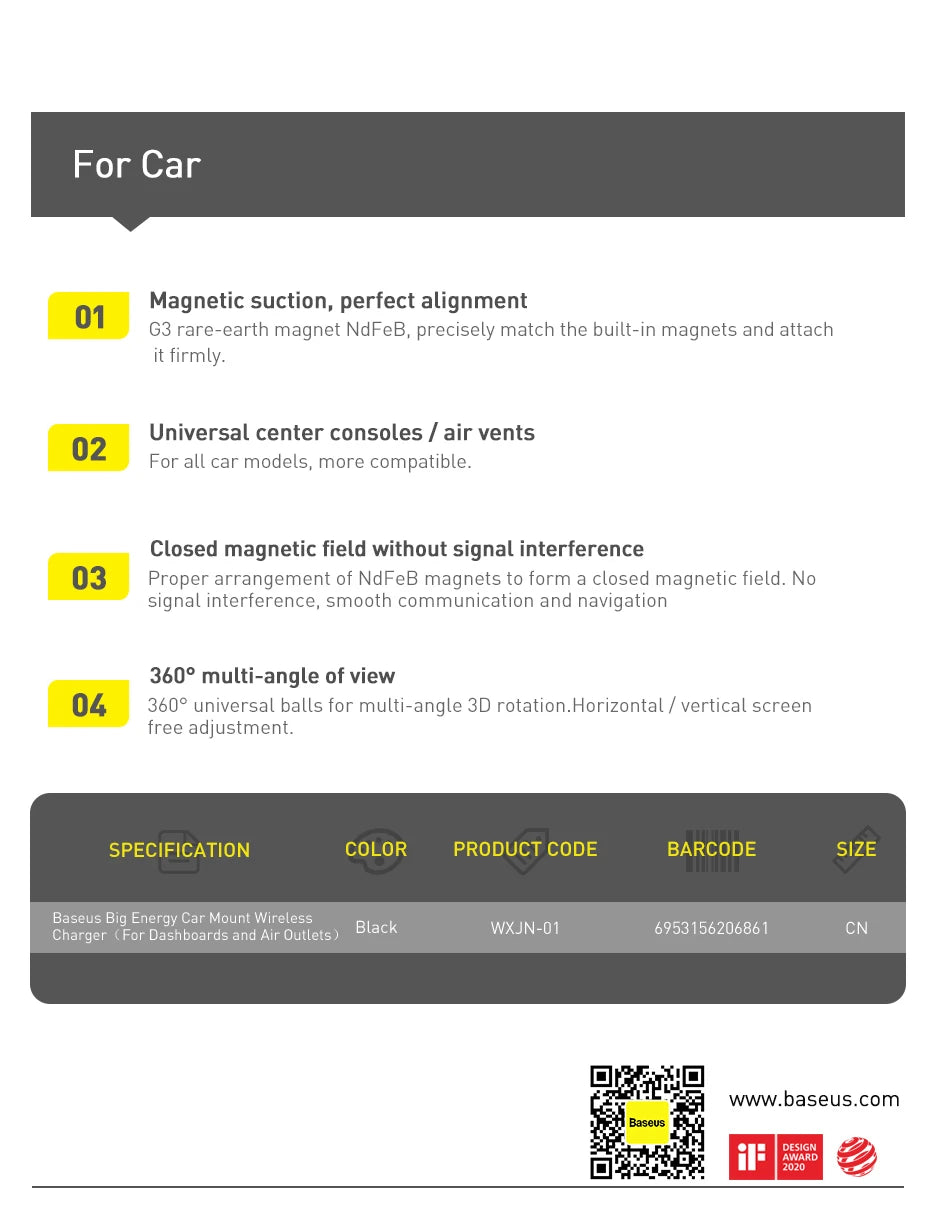 Baseus Car Mount Wireless Charger Magnetic Suction Dashboard Air Outlet Holder Wireless Charging for iPhone 12 13 Series