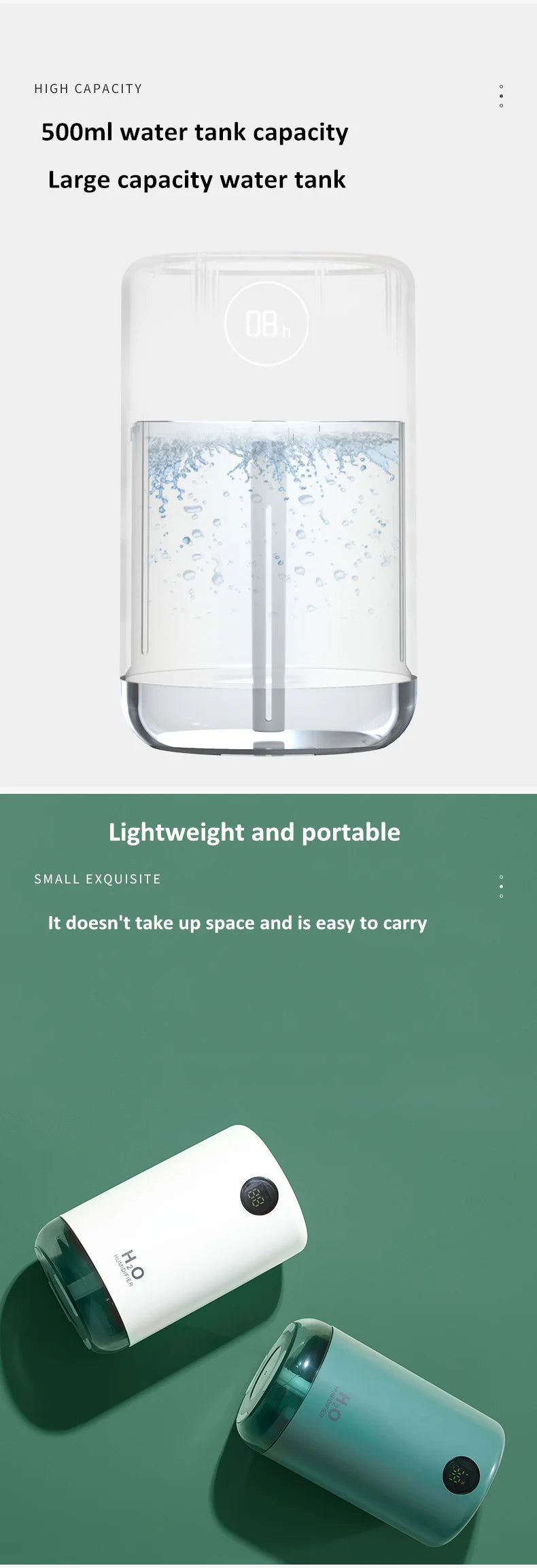 Humidificador de aire ultrasónico inalámbrico, 500 ml, 2000 mAh, portátil, difusor de niebla aromática, batería de larga duración, humidificador de aromaterapia