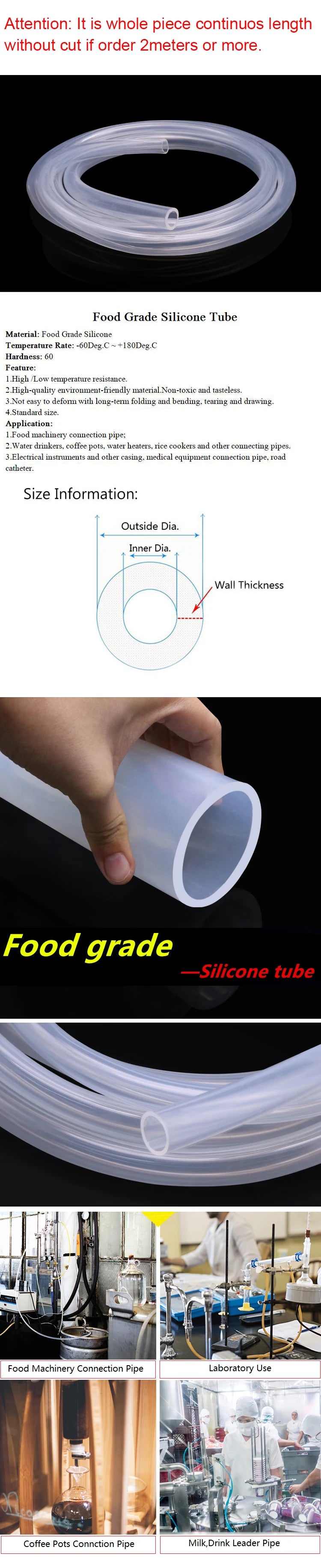 Tubo de silicona flexible de 1 m/5 m, diámetro interior de 0,5, 1, 2, 2,5, 3, 4, 5, 6, 7 y 8 mm, apto para uso alimentario, resistente a la temperatura, no tóxico, transparente