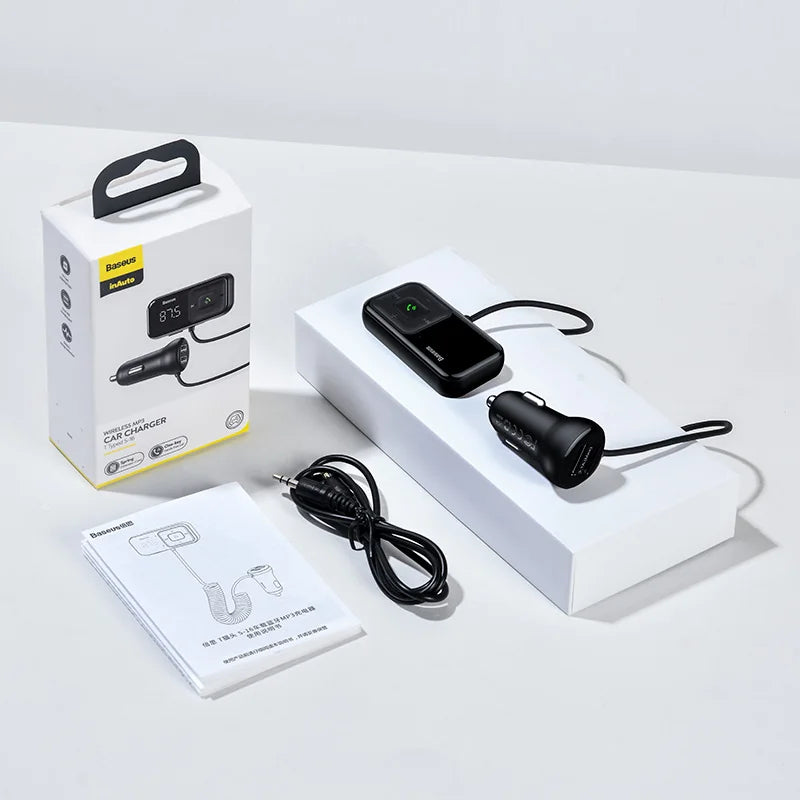 Transmisor FM para coche Baseus, compatible con Bluetooth 5.0, cargador USB para coche, kit manos libres auxiliar inalámbrico, modulador de radio para coche, reproductor MP3