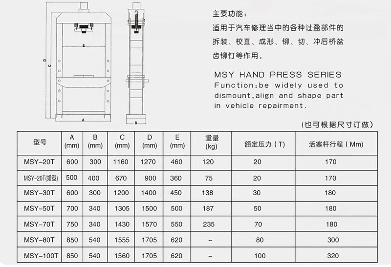 20 tons hydraulic press machine for repairing car