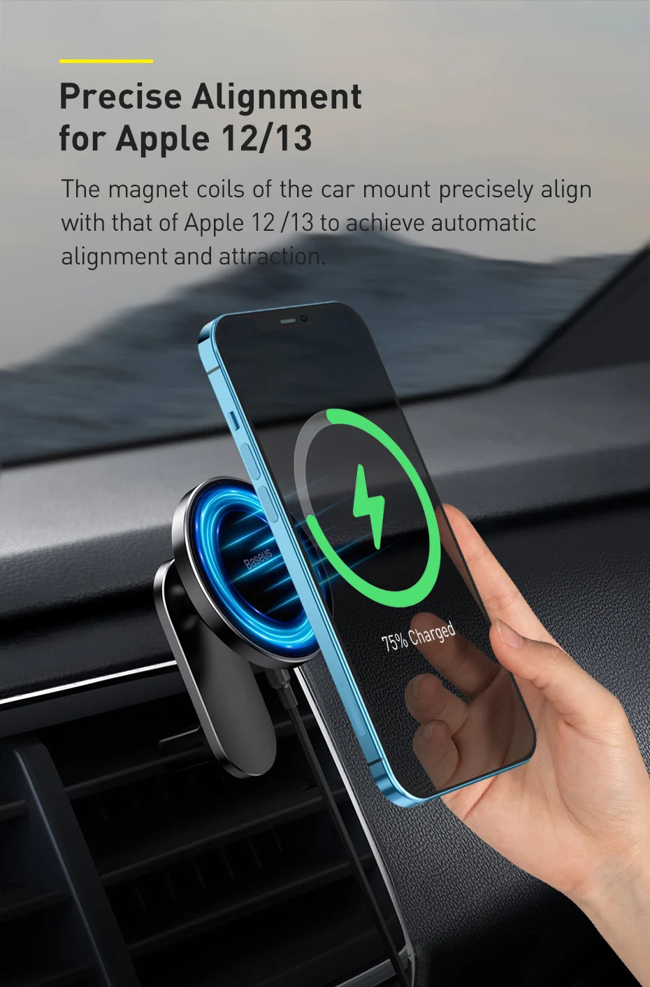 Baseus Car Mount Wireless Charger Magnetic Suction Dashboard Air Outlet Holder Wireless Charging for iPhone 12 13 Series