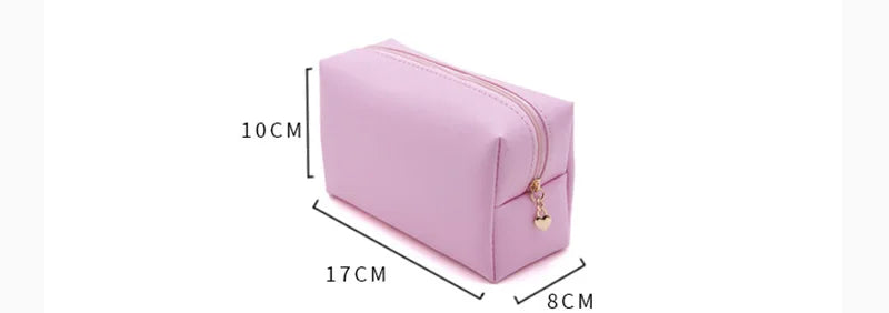 Women Cosmetic Bag Waterproof PU Leather Solid Color Makeup Pouch Travel Portable Wash Toiletry Storage Bag Organizer Purse 2025