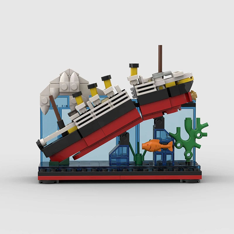 RMS Cruise Sank Titanic Break In Half With Case Model Sets Ship Building Blocks MOC Shipwreck Boat Construction Kid Toys Gifts