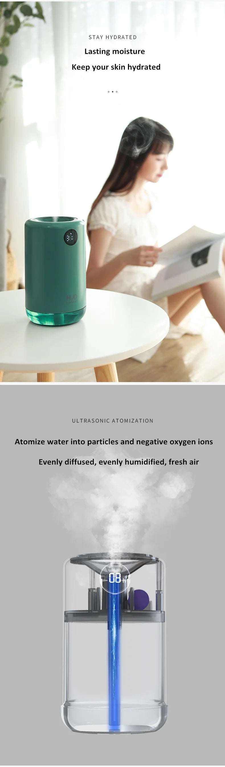 Humidificador de aire ultrasónico inalámbrico, 500 ml, 2000 mAh, portátil, difusor de niebla aromática, batería de larga duración, humidificador de aromaterapia